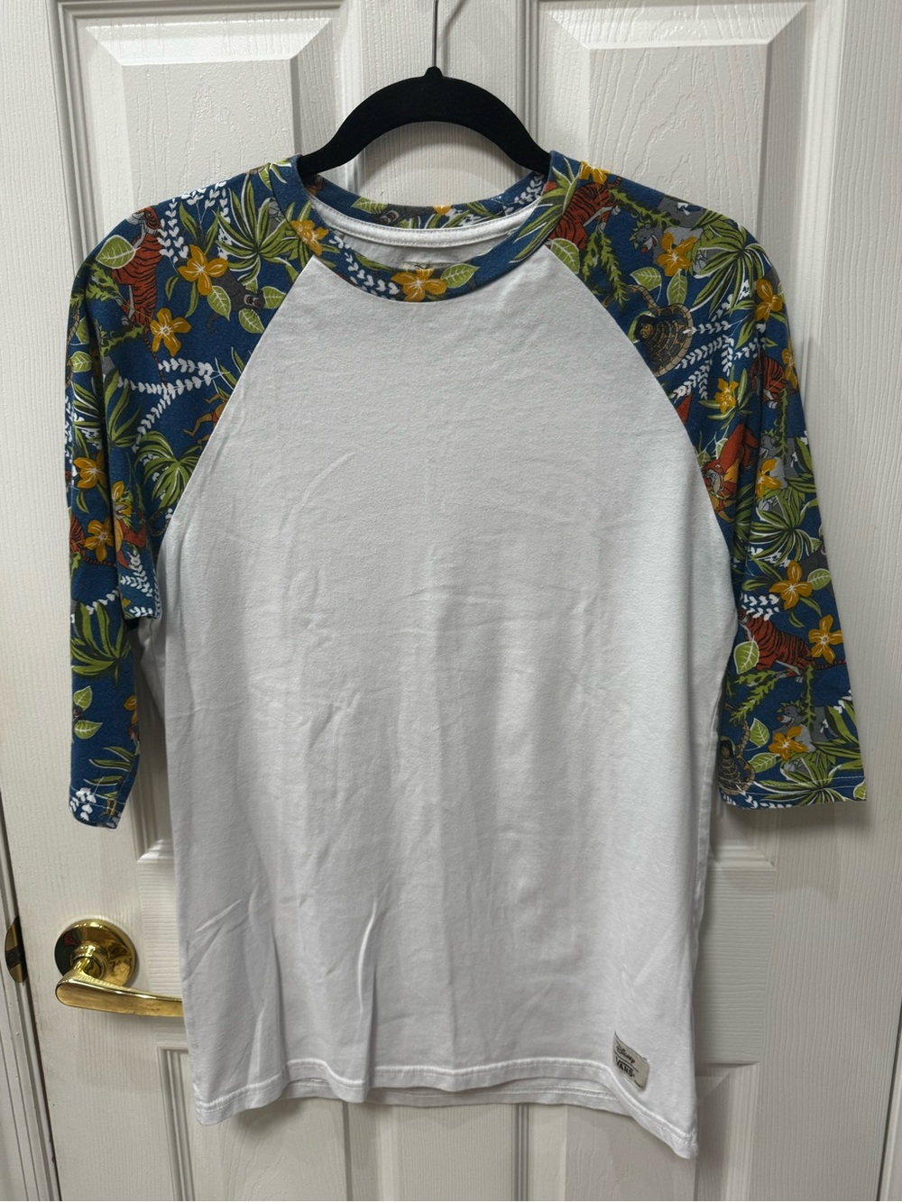 Disney x Vans White Raglan Tee with Blue Tropical Print Sleeves Limited Edition